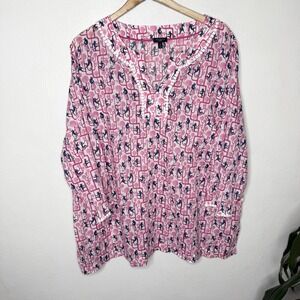 Talbots 3/4 Sleeve Pink Monkey‎ Print Tunic Top Women's 2X Cotton Beach Novelty